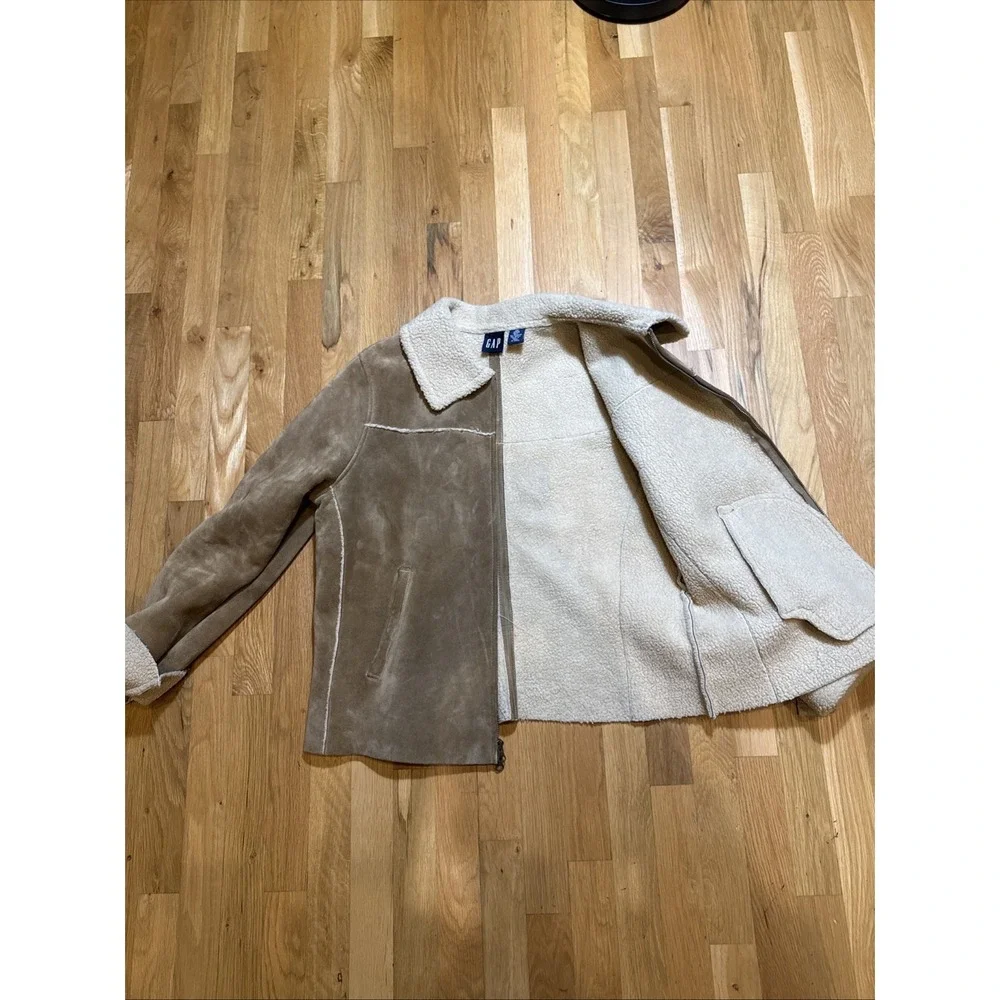 VTG Gap Suede Jacket Sherpa Women's XL Tan Brown Leather‎ Western Full Zip Y2K